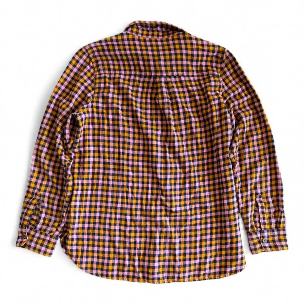 OLD NAVY Women’s Patterned Flannel Classic Shirt Sz L Pink & Orange Check Fall - Picture 3 of 7